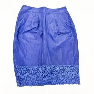 Banana Republic Blue Taffeta Pencil Skirt Lace Hem Size M